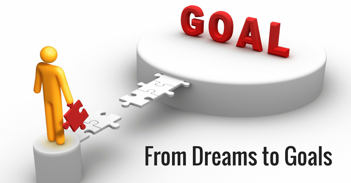 From dreams to goals — puzzle piece path leading up to a GOAL platform